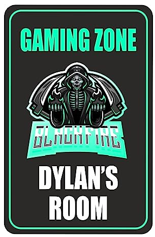 Blackfire Skull Gaming Zone Kids Bedroom Door Sign Personalised For You - Any Name! Door Plaque,Girls/Boys,Nursery,Decor,Kids Room,Games