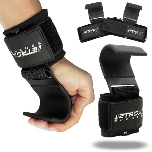 Netrox Sports® – Gancho de muñeca para culturismo, levantamiento de pesas, entrenamiento de fuerza y fitness – Correas de levantamiento extra fuertes para hombres y mujeres (negro, S)