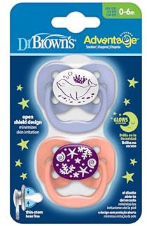 Dr. Brown's Natural Flow Advantage Glow in The Dark Soother - Pink, Stage 1 (0-6 Months) 2 Pack