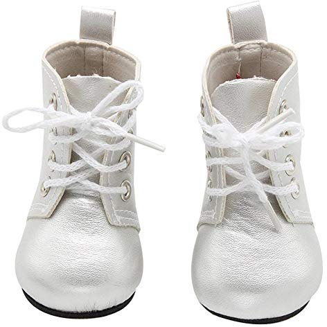 Aeromdale Puppenstiefel PU Schuhe mit Schnürsenkeln für 45,7 cm American Doll Girls Puppen 46cm Puppenzubehör Spielzeug - Weiß - 1 Paar