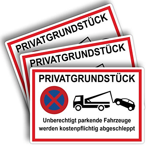 STROBO 3 Stück XXL Privatgrundstück Fahrzeuge werden kostenpflichtig abgeschleppt Hinweisschild in Weiss | Stabile 5mm Hartschaumplatte als 40x30cm Schild mit UV-Schutz für den Außenbereich