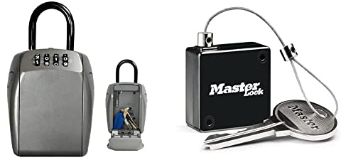 Master Lock Schlüsseltresor mit Bügelhalterung + Ausziehbares Schlüsselkabel [Large] [Wetterfest] [Bügel] - 5414EURD - Schlüsselsafe