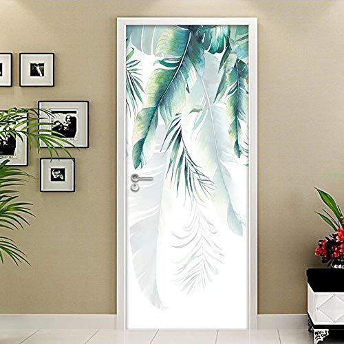 XGFWMS Fototapete Türtapete Selbstklebend Abstrakte Tropische Blätter Türposter Abnehmbar Türfolie Poster Tapete 3D Kreative Türaufkleber Für Innentüren Wohnzimmer Schlafzimmer Küche Bad 77X200Cm