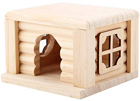 MOUMOUTEN Pet Kleiner Hamsterhaus aus Holz Eingang 3x4cm Abnehmbares Dach | 10,5x9x7 cm mit Fenstern für Hamster Meerschweinchen Mäuse als Versteck und Schlafplatz