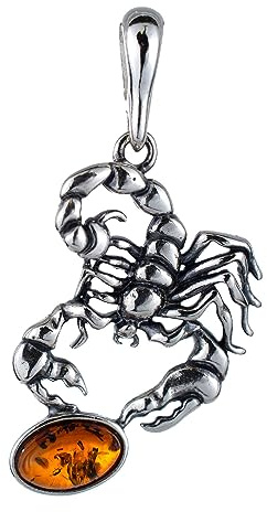 BALTICANA JEWELRY Skorpion-Sternzeichen-Anhänger aus Sterlingsilber und baltischem Bernstein