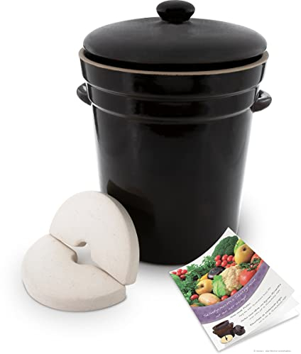 Original KERAZO Gärtopf 8,0 Liter inkl. Deckel und Stein [Form 3], dunkelbraun