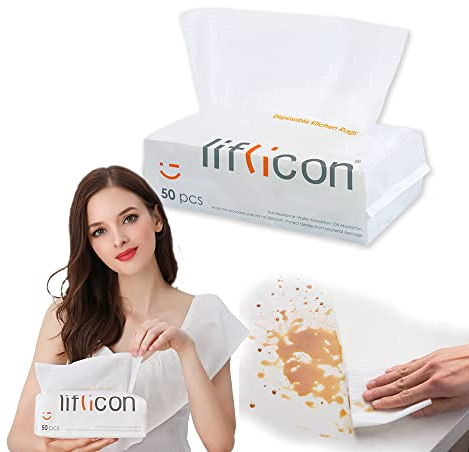 Liflicon 50 Toallitas de Algodón Desechables para Cara y Cuerpo, Toallitas Secas, Toallitas Limpieza Hogar y Cocina, 100% Naturales, 20 x 20 cm