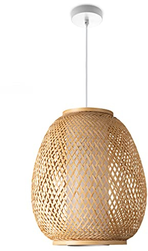 Paco Home Plafone Bambù Sospensione Boho Soggiorno Lampada A Cesto Natura Vintage E27 Retrò Bar, Tipo di lampada:Luce a sospensione - Tipo 4, Colore/Dimensione:Beige (Ø32cm)