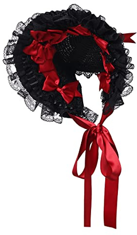 COSDREAMER Frauen viktorianische Mützen Spitze Blumen Tee Party Hüte (schwarz rot)