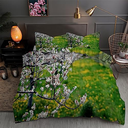 Housse de Couette 200x200 Fleur De PêChe Parure de Lit 200x200 Colza 2 Personnes ImpriméEs Housses de Couettes Microfibre Douceur avec 2 Taies d'oreiller, avec Fermeture ZippéE