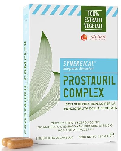 Prostauril Complex da Fitoricerca Lao Dan® 60cps Serenoa Repens Prostata Integratore Saw Palmetto 400mg con Zinco per Funzionalità Prostata 100% estratti Premium Quality Zero Additivi Made in Italy