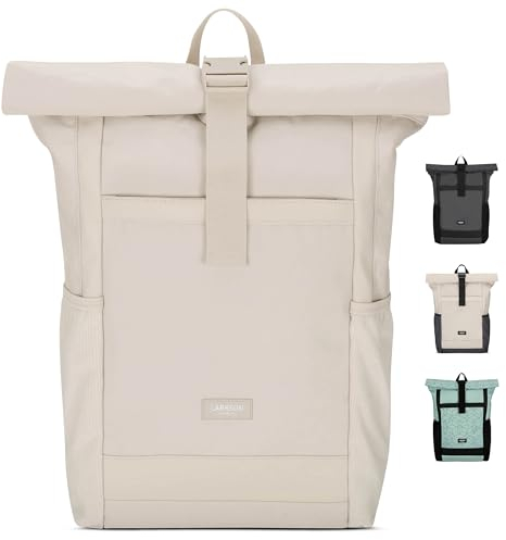 LARKSON Rolltop Rucksack Damen Groß Beige - No 2 - Daypack für Schule, Uni, Fahrrad - 16 Zoll Laptop Fach für Arbeit - Nachhaltig - Anti-Diebstahl - Wasserabweisend
