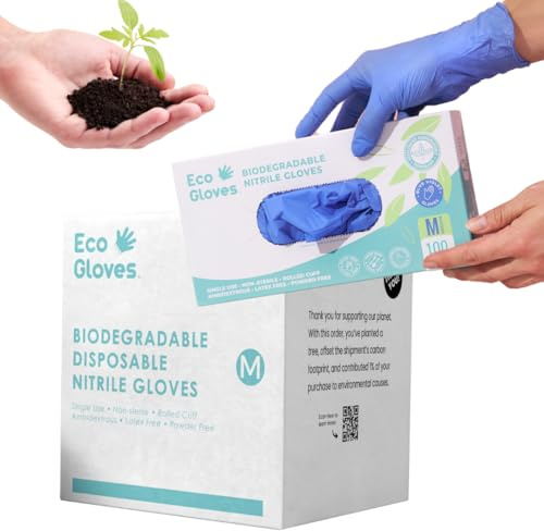 Eco Gloves Biodegradable BLUE VIOLET Nitrile Disposable Gloves, 4 Mil, Powder Free, Latex Free, Food Safe,Tattoo, Cleaning (Small (Pack of 100))