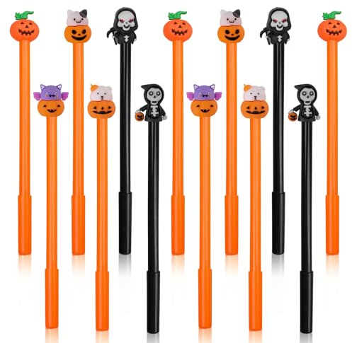 SJUNJIE Halloween-Kürbis-Gelstift,24 Stück Schwarzer Halloween-Gel-Tintenstift,Austauschbare NachfüLlungen Kreativer KüRbis-Gelstift,Halloween-Gelstift für Halloween-Erntedank-Partygeschenke