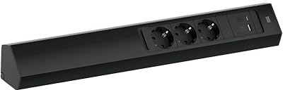 Bachmann Steckdosenleiste Casia 2, 3-Fach mit USB A und USB C, 2m Kabel, Mehrfachsteckdose für Wand- und Eckmontage in Küche und Büro, Schwarz, 932.106 (verstellbare Abdeckung und Anti-Fingerprint)