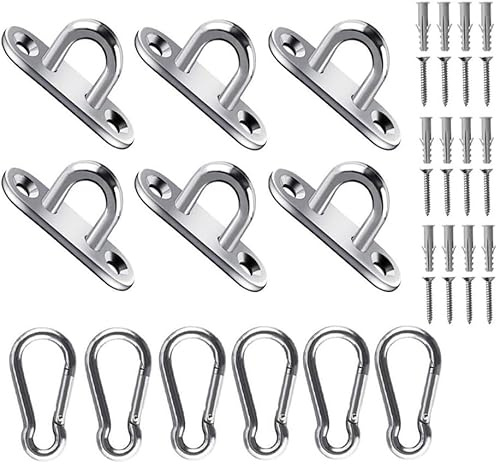 JOYUE Edelstahl Augplatte und Edelstahl Karabiner, Edelstahl Decksplatte Karabinerhaken, Premium Ösenplatte für Sonnensegel, Hängesessel, Wand-Befestigung, Decken-Befestigung, Wand-Haken
