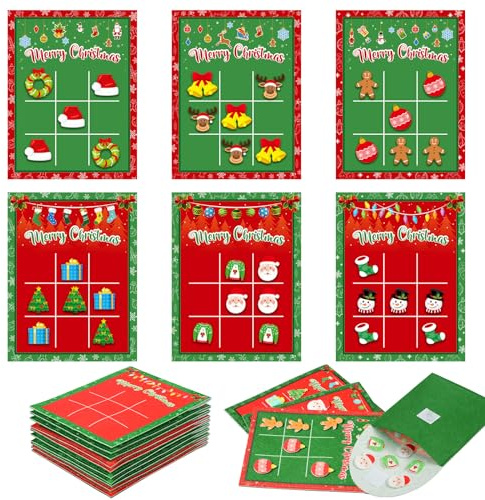 Capoda 24 Pack Christmas Party Favors Gift Christmas Tic Tac Toe Strategic Board Game for Family Happy Christmas Stocking Stuffers Gifts with Envelope Boys Girls Birthday School Classroom Rewards