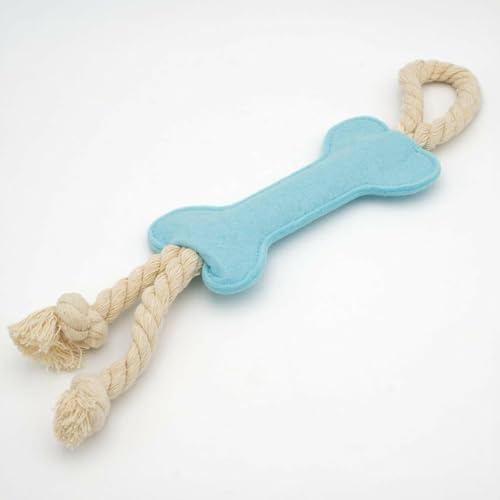 HAPPY JACKY Stoffspielzeug für Hunde in Knochenform mit Seil | Farbe blau | Ideal für Kau- und Wurfspiele | Perfekt für kleine bis große Hunde
