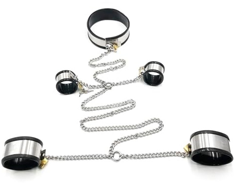 Halsband Handschellen Und Fußfessel Bondage Set Aus Edelstahl SM Fesseln Sex Bett Handschellen Mit Schloss Fessel Sklave Fetisch BDSM Spielzeug Für Paare Extrem Erotische Spiele,Woman