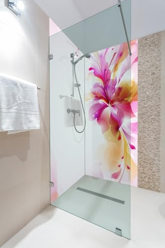 Wallario Selbstklebende Duschrückwand 160 x 200 cm, 2-teilig mit Motiv Zentrum der pinken Blume - Wandverkleidung Fließenersatz mit Hochglanzlaminat in Glasoptik