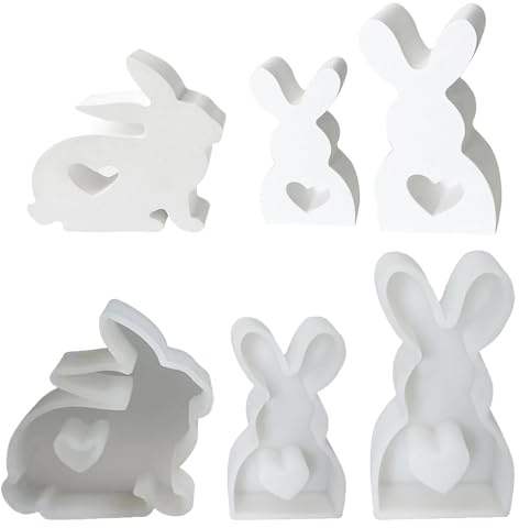 3 Stück Silikonform Ostern, Ostern Kaninchen Silikonformen Gießformen, 3D Kaninchen Gießform Ostern, Osterhase Silikonform for Gips, Sojawachs Kerzen, Ostergeschenke