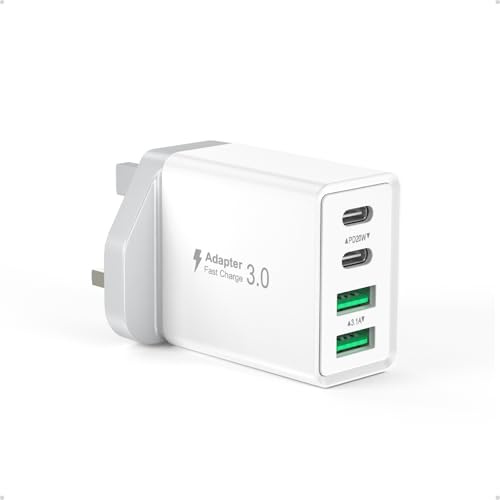 USB C Plug, Cshare 40W 4-Port Fast USB C Charger, Multi Mains Charger Plug with PD+QC Power Adapter for iPhone 15 14 Pro Max 13 12 11 XR/Plus, iPad, Samsung Galaxy S23 S22 S21 Ultra,Tablet Wall Plug