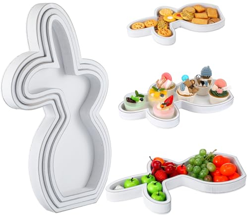 Sliner Set of 3 Easter Bunny Trays Wooden Decorative Platters Shaped Rabbit Charcuterie Boards Appetizer Farmhouse Style Wood Holiday Serving Dishes Rustic Sashimi Plate for Home Sushi Snack (Bunny)