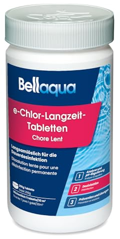 Bellaqua e-Chlor-Langzeit-Tabletten 200g (1kg) - Chlortabletten für Pool - Langzeit Chlortabletten für die Wasserdesinfektion - Chlor organisch - langsamlöslich, Poolpflege