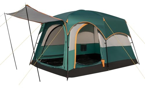 COSTWAY 2-Room Camping Tent, 4-6 Person Spacious Family Tent with Rainfly, PU 3000MM PE Tarp, Mesh Windows and Carry Bag, Waterproof Sun Shelter for Backpacking Hiking (Green)