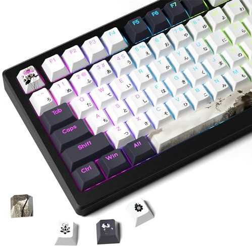 GMKWTL XVX Shine Through Keycaps, Japanese Ink Lotus Keycap Set, DoubleShot PBT Key caps with Dye-Sublimation, Cherry Profile Keyboard Keycaps for Gateron Cherry MX Switches Mechanical Keyboards