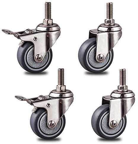 Plattenrollen-Set mit 4 robusten Lenkrollen für Möbel, bewegliche Lenkrollen für Rollwagen, Lenkrollen aus Edelstahl, Ersatzrollenschaft M10 x 25 mm