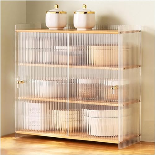 WENNEWU KüChen-Pantry-Lagerschrank, Mehrzweck-Organizer-Kabinett, Acryl-Wasserbecher-Aufbewahrungshalter, Kaffee- Und Tassen-Organizer-Schrank, TüR Mit Rutsche,Wood Right Angle,4 Layers