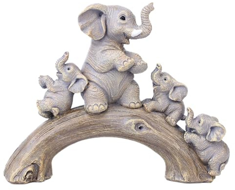 SHENGTIAN Elefant mir 3 babys skulptur Vier Elefanten Deko Figur – Elefanten Deko Wohnzimmer, Dekofigur aus Harz, Deko mit Elefanten für Home Decoration Living Room, Geburtstagsgeschenk für Erwachsene