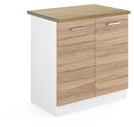 Vicco Spülenunterschrank R-Line, Sonoma, 80 cm | 2 Türen · AP Eiche inkl. · Höhenverstellbare Füße · Großer Innenraum ✓ · ✓ Frei kombinierbar