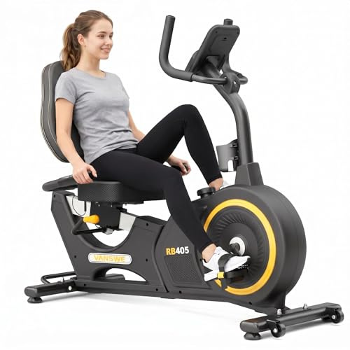 VANSWE Recumbent Exercise Bike for Home Seniors Light Commercial | 450 LBS Weight Capacity, Bluetooth App Connectivity, Whisper Quiet(＜10DB), Back-lit LED Display & Pulse, Ergonomic Design