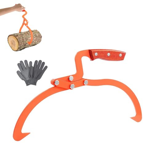 Benustra 50,8 cm lange Holzzange, 2 Krallen-Gleitzangen, belastbar bis zu 136 kg, Holzzange mit Handschuhen, rutschfester Griff, Zieh- und Tragewerkzeug aus legiertem Stahl zum Bewegen von Brennholz,