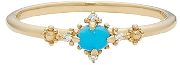 Skcess 9 Karat Gelbgold Ring Frauen Blau Türkis Oval, Damenringe mit Ovalem Türkis und Rundem Moissanit Ringe Frauen Größe 63 (20.1)