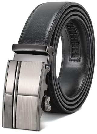 WERFORU Herrengürtel,Verstellbarer Leder-Ratschengürtel 3.5cm Passform,Herren Automatik Schnalle Gürtel für Anzug Jeans