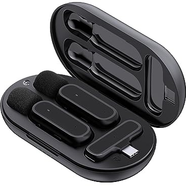 Solinder Kabelloses Ansteckmikrofon Kabelloses Clip-on Mikrofon Wireless Mic Receiver und 2 Sender mit Ladebox für Typ-C Handy Wiederaufladbares Mikrofon mit Windschutzscheibe für Intervie