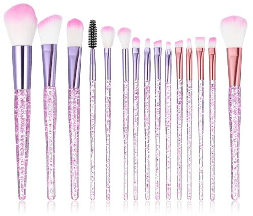 AOZUO 15 Pièces Kit Pinceaux Maquillages,Pinceau Maquillage Enfant,Set Pinceaux Maquillage Pinceaux De Professionnels Pour Fond De Teint Poudre Fard À Paupières Correcteur Blush