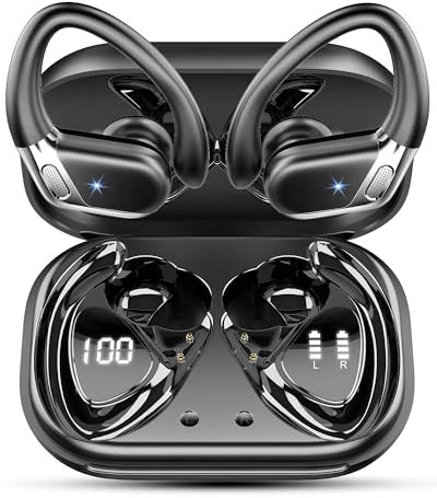 Wireless Earbuds, 2025 Bluetooth 5.4 Headphones Sports, Deep Bass Stereo in Ear Headphone for Running, 50H Wireless Earphones with Mic CVC 8.0 Cancelling Mic Earphones, 1.5 H USB-C Fast Charge, Black
