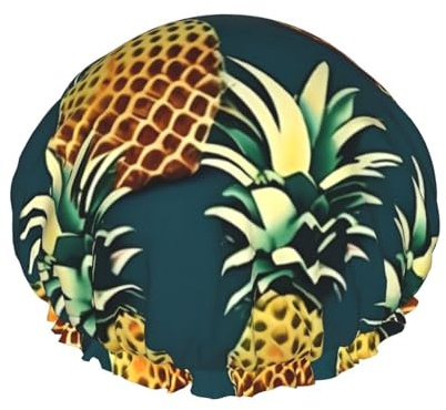 Retro-Duschhaube mit Ananas-Druck, wiederverwendbare Badehaube, atmungsaktive Duschhaube, Bade-Duschhaube, verstellbar