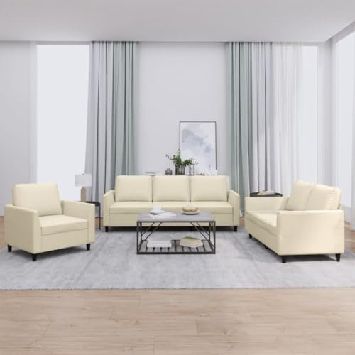Xichuzi 3-TLG. Sofagarnitur mit Kissen Creme Kunstleder, Loungesofa, Sofas & Couches, Relaxsofa, Couch für Wohnzimmer, 3201741