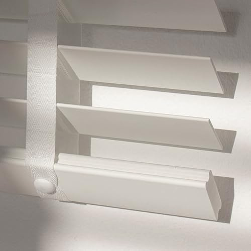DVAURLIAN Jalousie in Holzoptik | 50 mm Lamelle | jalousien Fenster innen | Sonnenschutz für Fenster mit Bohren | PVC weiß/grau (Weiß, 110x175cm)