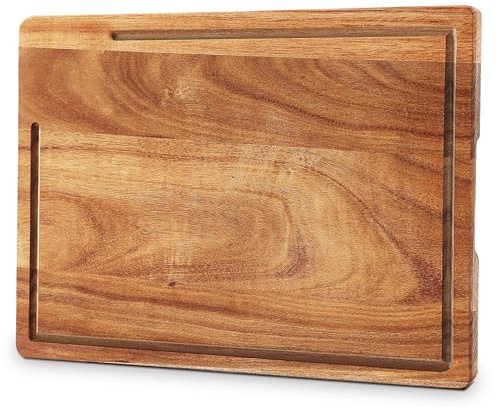 Planche à découper en bois d'acacia avec pieds antidérapants et rainure pour jus – Planches à découper en bois durable pour cuisine, parfaites pour les légumes, la viande, les fruits, le steak et la