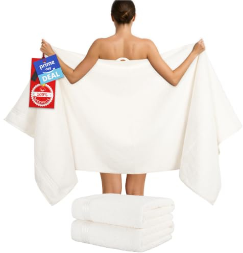 Hammetex Lot de 2 Très Grandes Serviettes de Bain et Sauna 80x200 cm, 100% Coton 500 GSM, Absorbantes, Séchage Rapide, Certifiées Oeko-TEX, Serviettes de Spa et de Sauna, Crème
