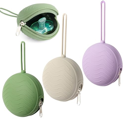 3 Pack Silicone Pacifier Holder Case, BPA-Free Cover Pouch for Baby, Portable Storage Container for Diaper Bag Stroller,