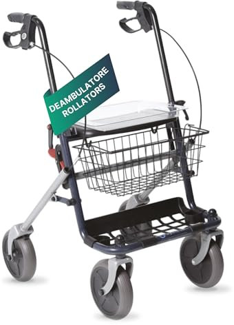 REMEDIA ONE - Rollator Deambulatore per Anziani 4 Ruote con Freni a Doppia Funzione - Deambulatore con Seduta, Vassoio, Porta Bastone e Porta Oggetti