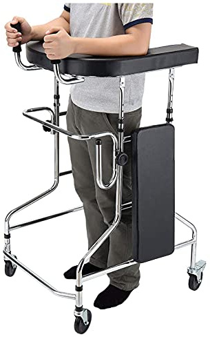 Aufrechter Gehwagen, Gehhilfen für Senioren, zusammenklappbarer Stand-Up-Rollator, Tragkraft 100 kg, mit gepolsterten Armlehnen, 10 Stufen höhenverstellbar