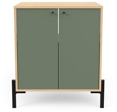Box and beyond - Meuble sous Lavabo - 69 x 50 x 78 cm - Bois Naturel et Vert - 2 Portes - Salle de Bain, Lavabo, Evier, Vasque - Style Scandinave et Moderne